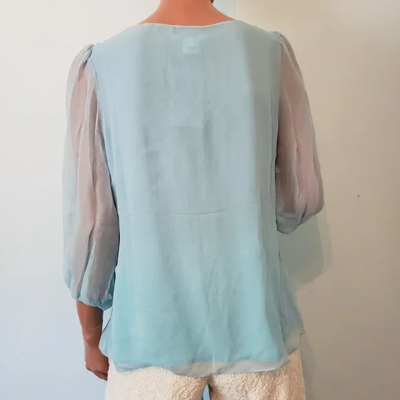 NWT Sundance 100% silk baby blue top, Size PM. - Picture 6 of 12